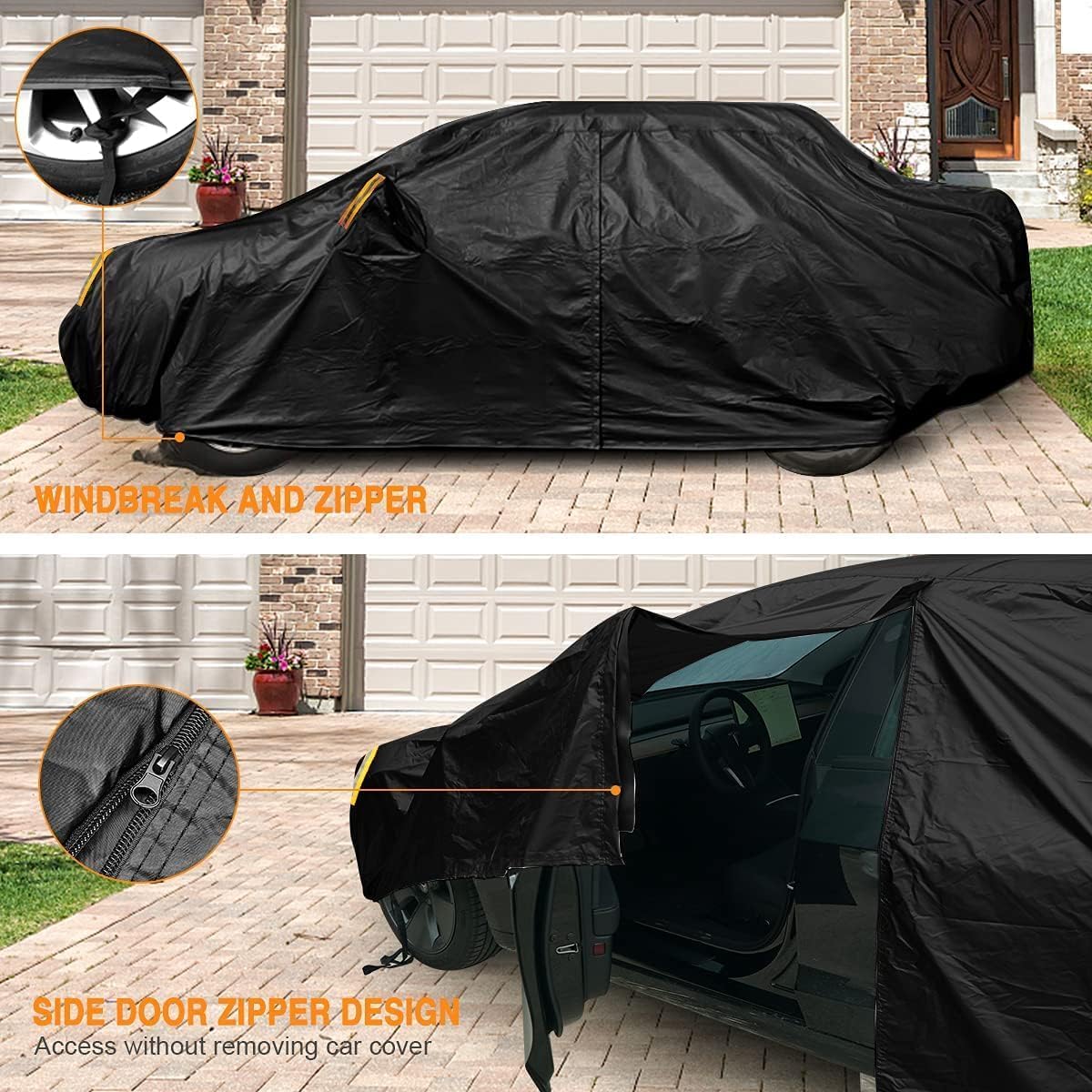 NEVERLAND Sedan Car Cover Waterproof Heavy Duty All Weather Protection Snow Anti-UV Windproof Outdoor Full Car Cover Fit for Automobiles BMW/Mercedes-Benz/Honda（for Car Size:183''L x 70''W x 59''H）