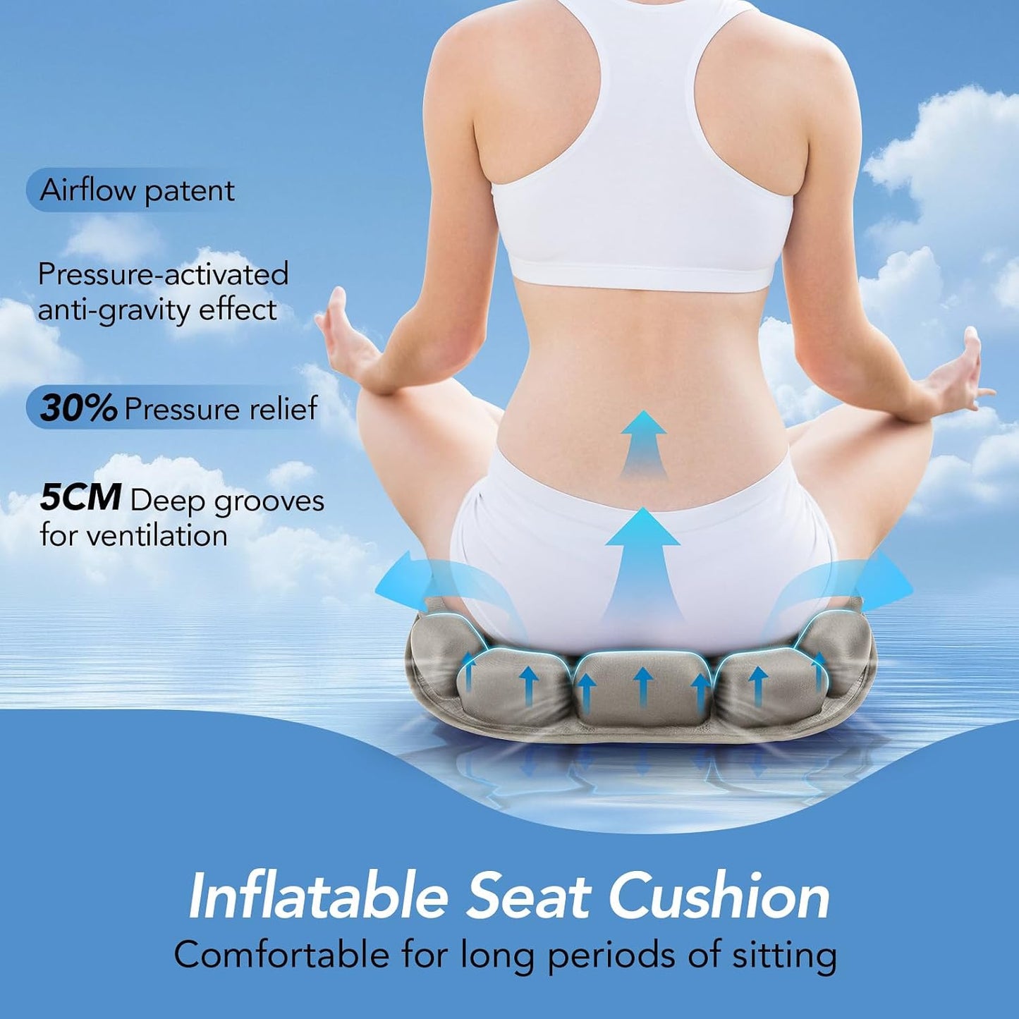 Travel Seat Cushion with 3D Air Inflatable Pressure Relief Design | Pressure Relief Cushion for Long Sitting, Portable Support Pillow for Home, Airplane & Daily Use, Tailbone Comfort Support