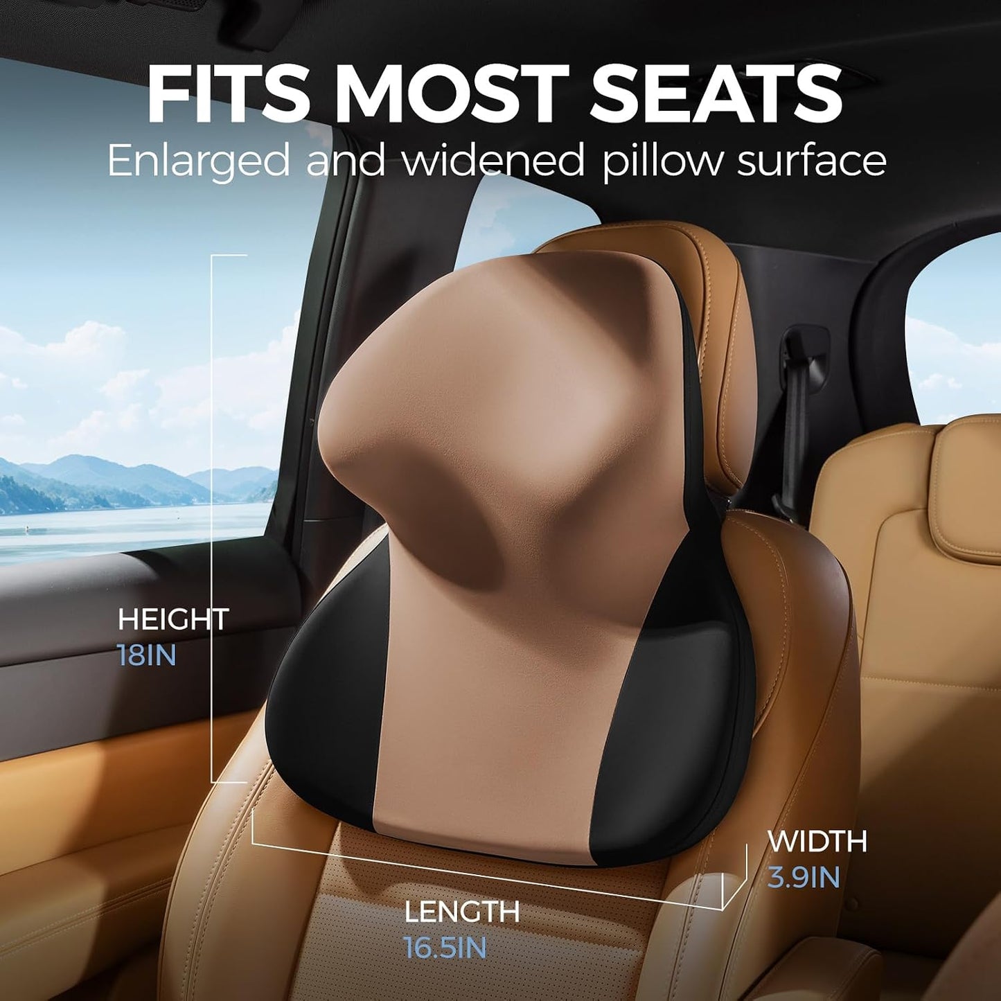 BEBAS Car Headrest Pillow, Ergonomic Neck Pillow with Memory Foam, Enlarged Surface for Head Neck Shoulder Support, Breathable Removeable Car Seat Pillow for Pain Relief(BlackCoffee, 1 Pack)