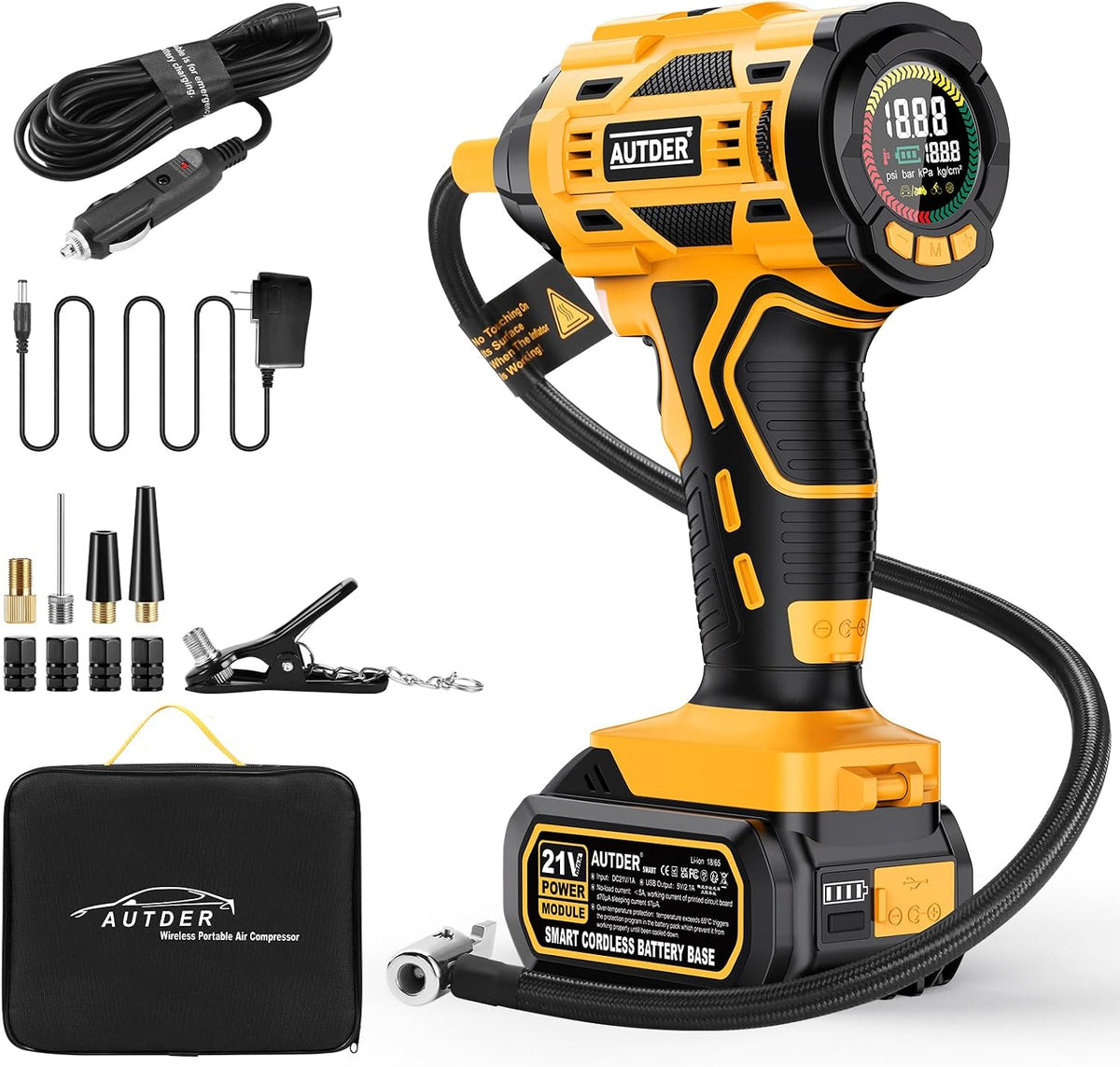 AUTDER Cordless Tire Inflator, Black Yellow