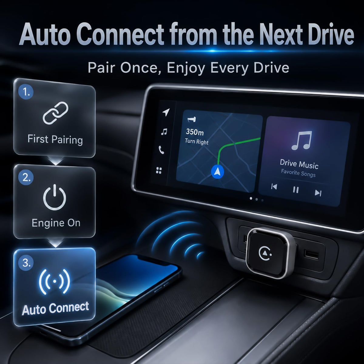 Wireless CarPlay Adapter, MiniPot Apple CarPlay Wireless Dongle for Factory Wired CarPlay Cars, Premium Matte Silver, 5GHz WiFi & Bluetooth Plug & Play Auto-Connect, No Delay