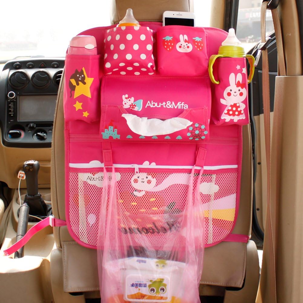 Cute Cartoon Portable Car Seat Back Storage Bag Organizer Pockets Seat Back Protector for Kids
