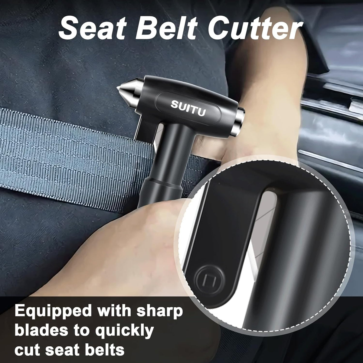 Longzhuo Car Window Breaker Tool with Seatbelt Cutter, Carbon Steel Window Breaker Seatbelt Cutter, 3-in-1 Automotive Safety Hammer for Auto Accidents, Essential for Emergency Car Kit