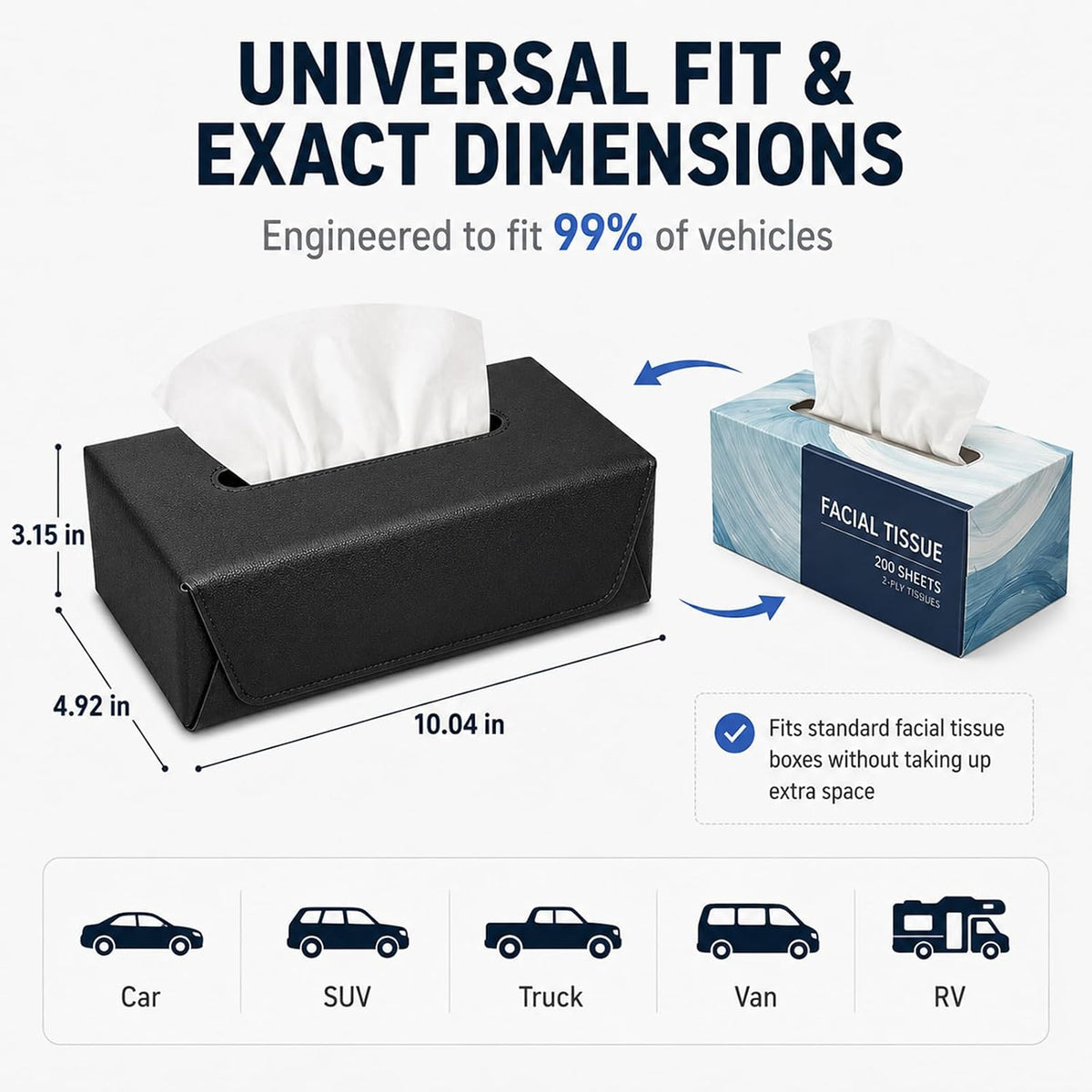 Car Tissue Holder with Magnetic & Strap Mount, Black, 1 Pack