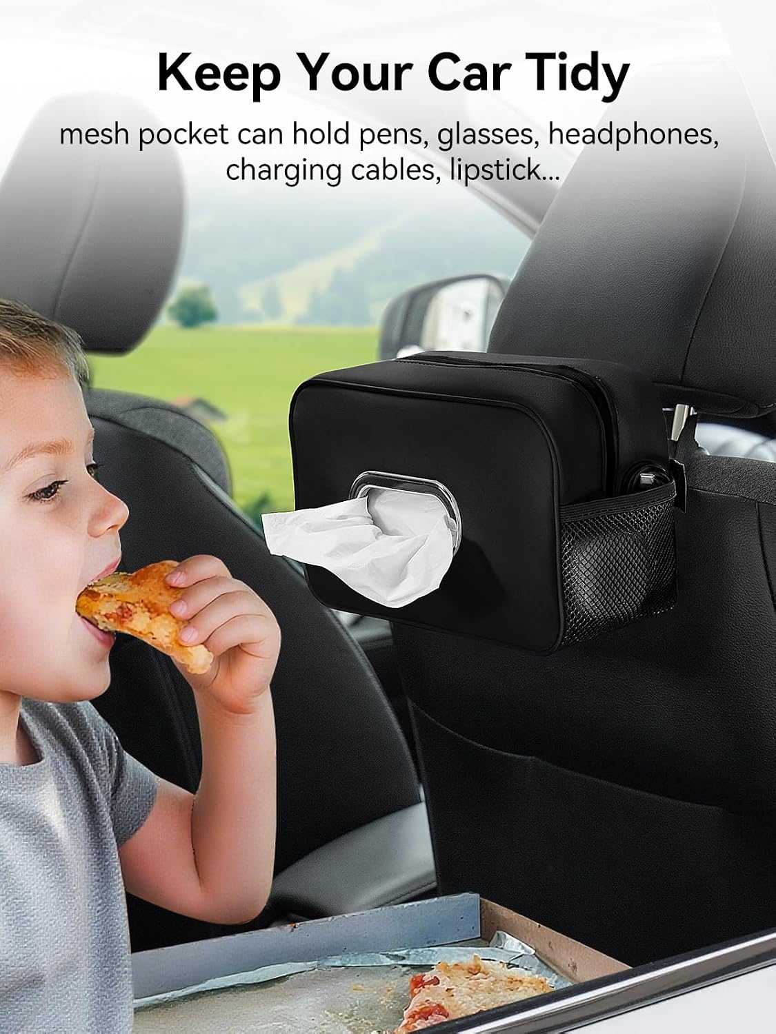 2PCS Multi-Functional Car Tissue Holder with ‌2 Tuck Nets, Tissue Box Cover