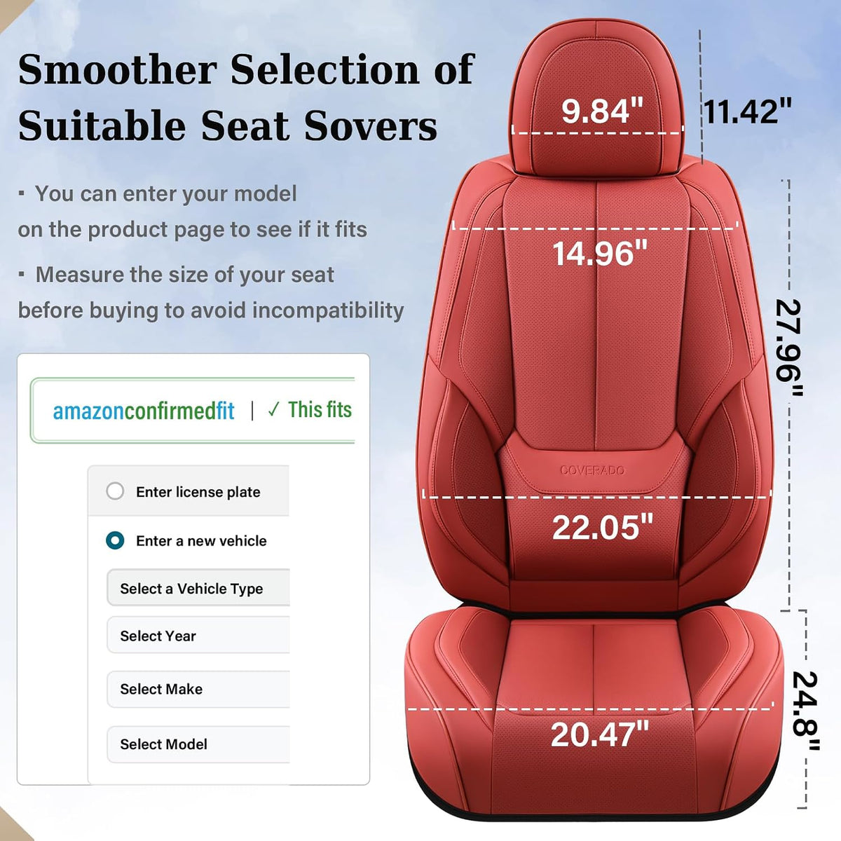 Coverado Seat Covers, Car Seat Covers Front Seats, Car Seat Cover, Car Seat Protector Waterproof, Car Seat Cushion Leather, Red Seat Covers Carseat Cover Universal Fit for Most Cars