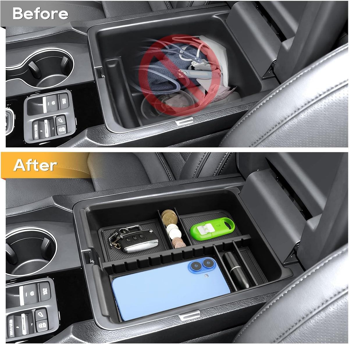 LFOTPP Center Console Organizer Tray for 2026 Honda Passport (RTL/TrailSport), ABS Armrest Storage Box Insert, Non-Slip Waterproof Car Accessories,Adjustable Design