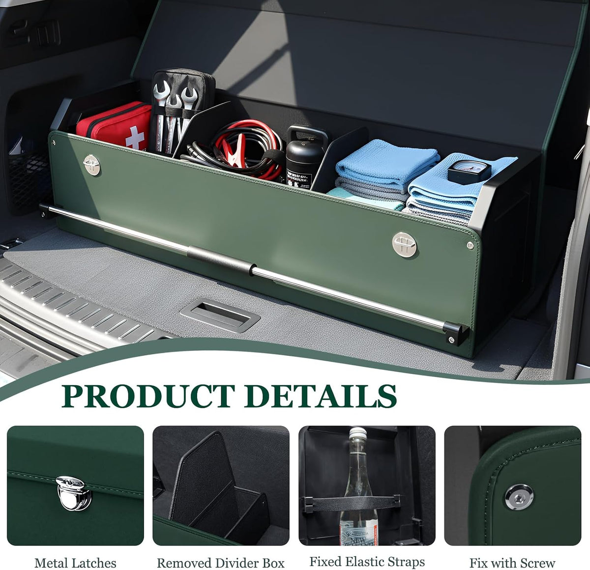 Car Trunk Organizer Leather Car Trunk Storage Organizer with Lid