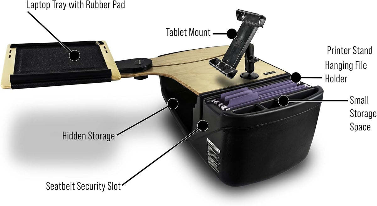 AutoExec AE-RDBS-TM-11M Reach Car Desk for Your Vehicle Workstation and Mobile Office, Back Seat, Natural with Tablet Mount