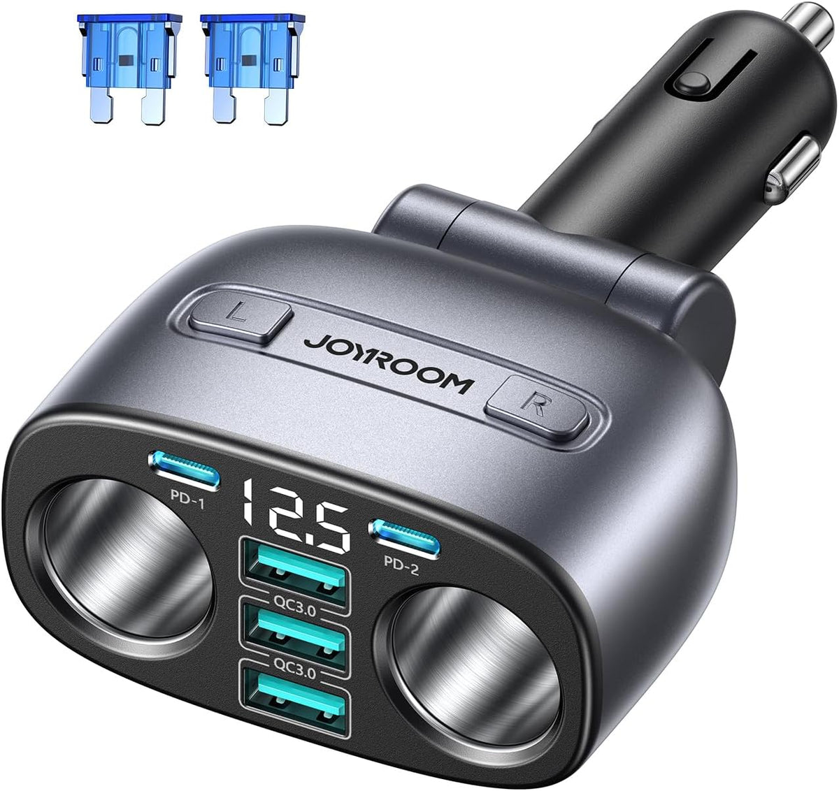 7 in 1 Cigarette Lighter Splitter, JOYROOM 225W 2-Socket Fast Car Charger