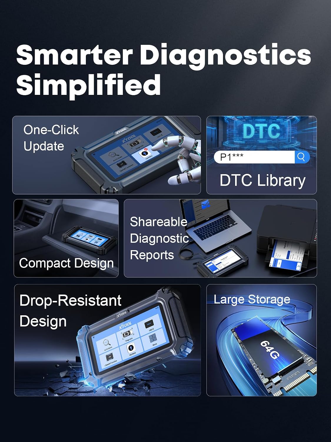 XTOOL D6 Full System OBD2 Scanner Diagnostic Tool with Lifetime Free Update