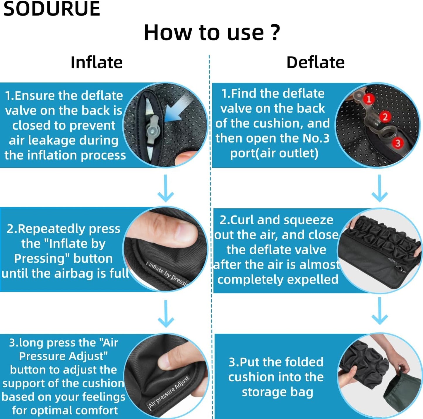 Sodurue Travel Cushion Airplane Seat,Airplane Seat Cushion for Long Flights,Press Type Air Inflatable Wheelchair Seat Cushion,49 Airbags,for Car,Office,Stadium,Ergonomic Comfort Support,Heavy Duty