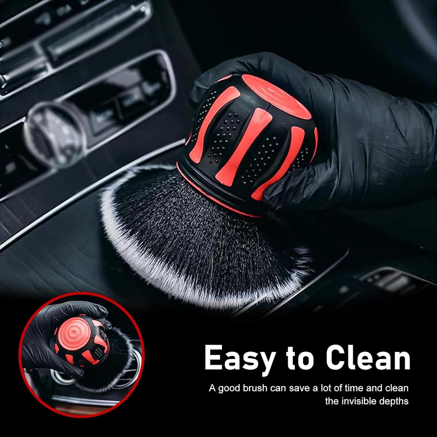 Car Detail Cleaning Brush, Ultra Soft Dense Bristle Dashboard Air Vent Brush, Non-slip Ball-shaped Handle & Storage Holder, Multi-purpose Interior Gap Cleaner for Car & Home & Office (Red)