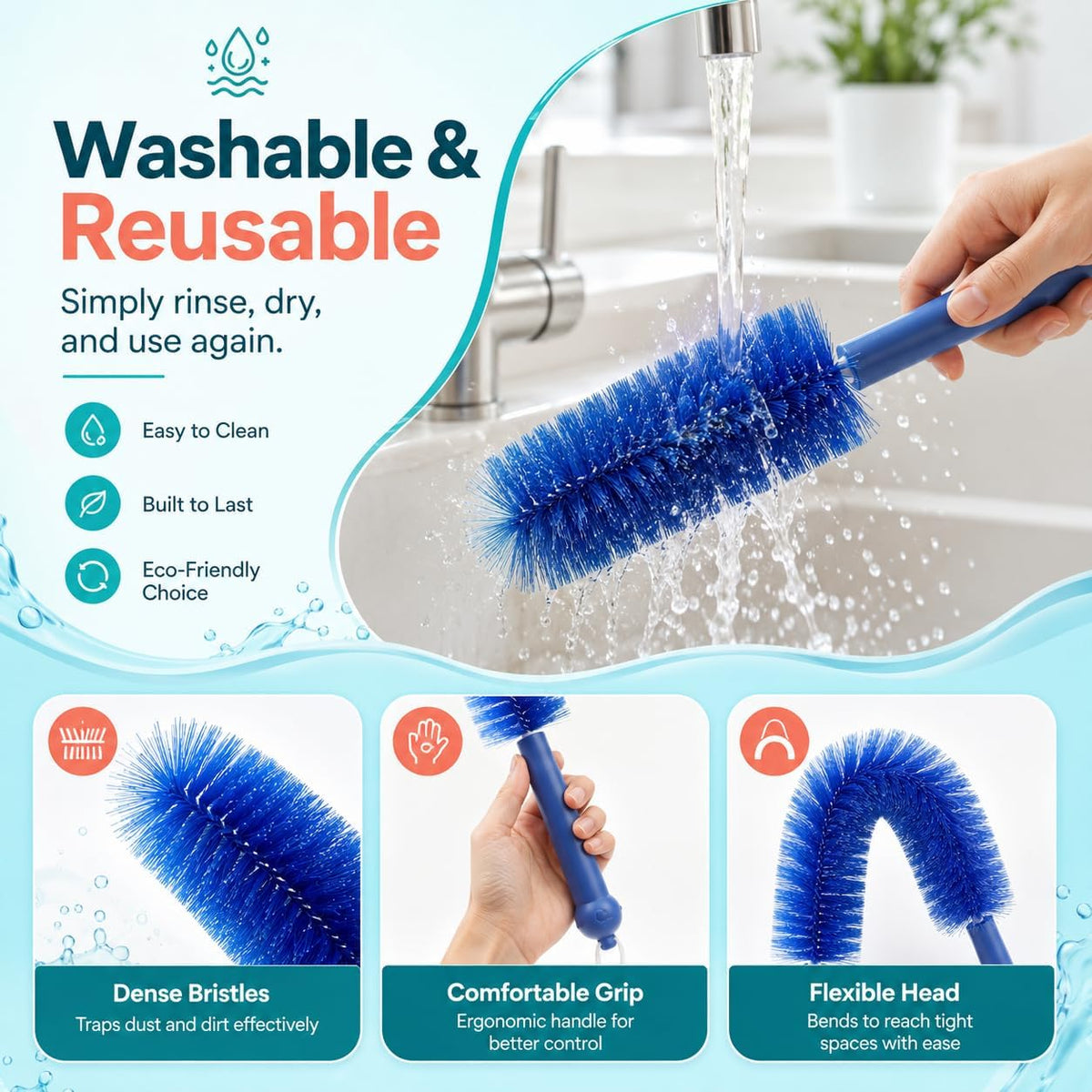 2026 New Bendable Microfiber Duster, Upgrade Reusable Bendable Cleaning Brush for Home Electric Fan Air Conditioner Car Vent Curtains Cleaner(Gray)