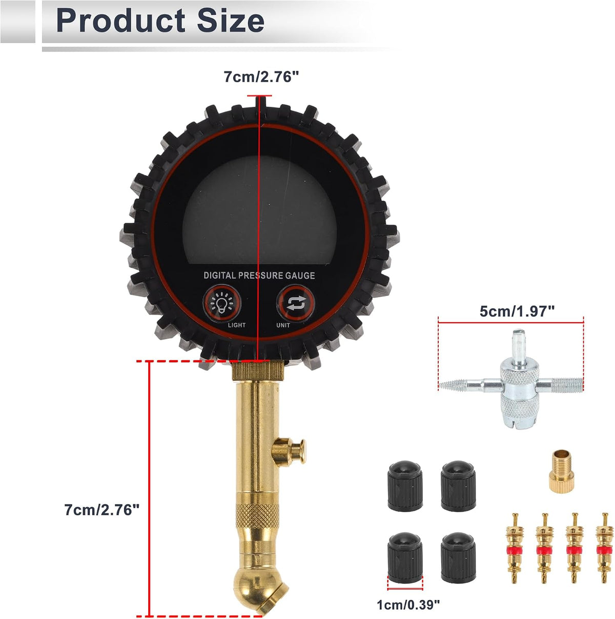 1 Set Tire Pressure Gauge 200PSI 7cm/2.76Inch Digital Pressure Gauge without Battery Tyre Air PSI Meter for Motorcycle SUV Truck