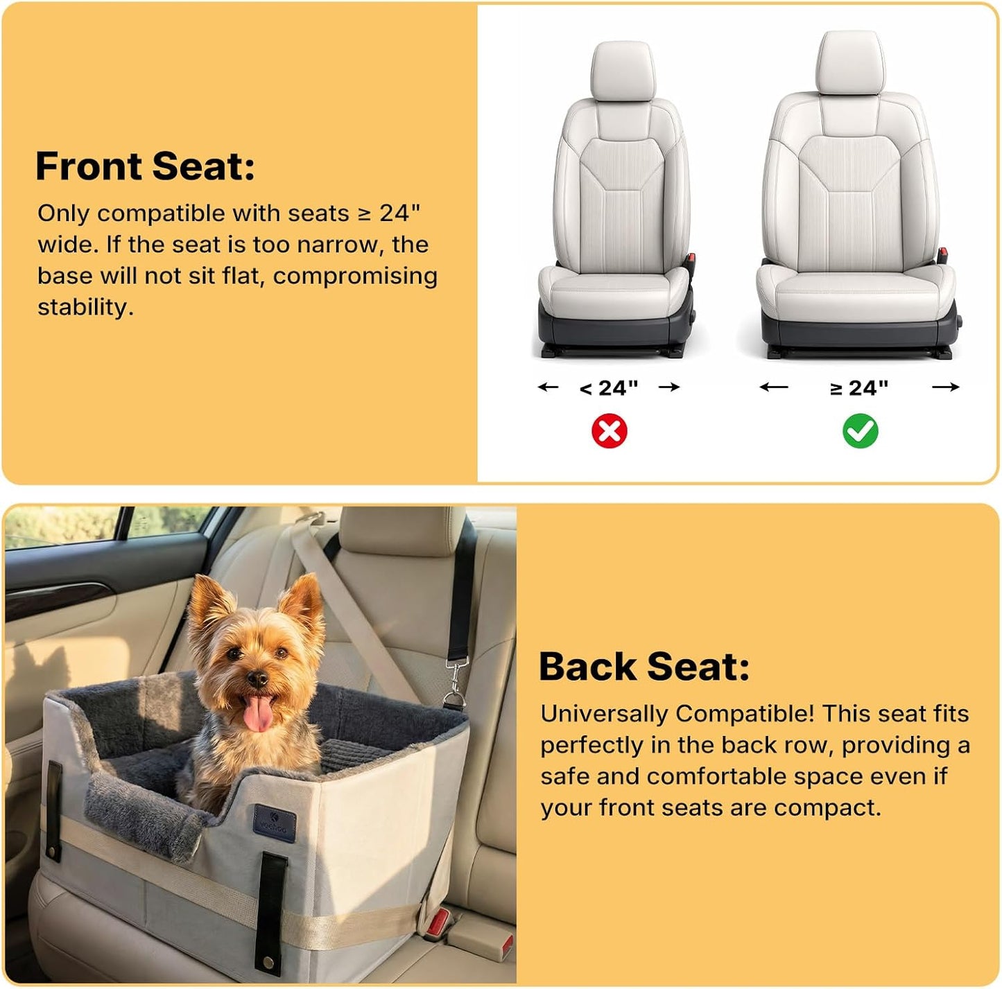 Veehoo 2-in-1 Dog Booster Car Seat & Pet Bed for Small Medium Dogs up to 50lbs, Foldable Travel Car Seat with Safety Leash, Non-Slip Removable Washable Cover