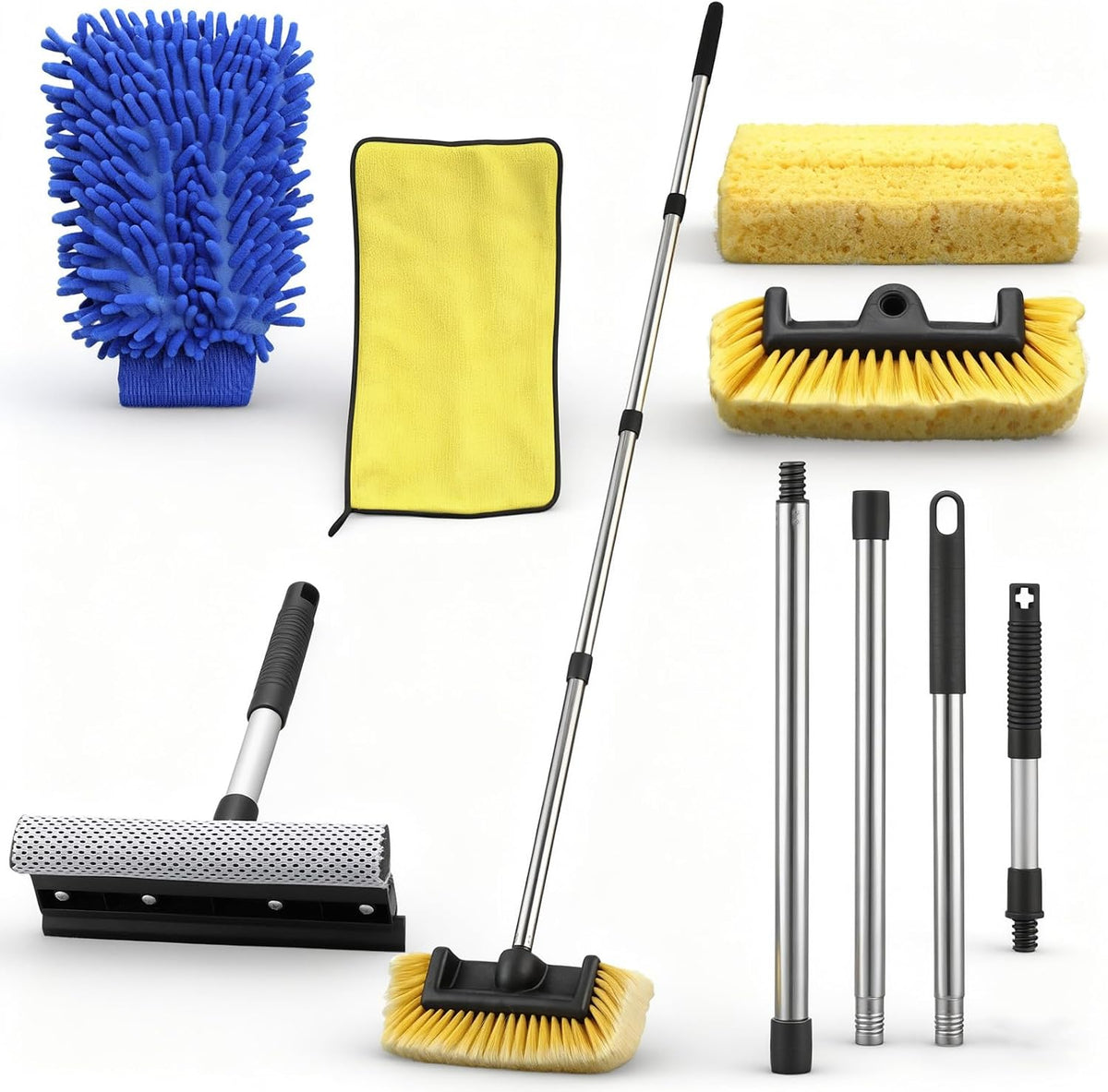 LemonRoad 65'' Five-Sided Car Wash Brush with Long Extendable Handle, Scratch-Free Soft Bristles Car Cleaning Wash Mop Kit, Universal for Truck RV SUV Boats Floors