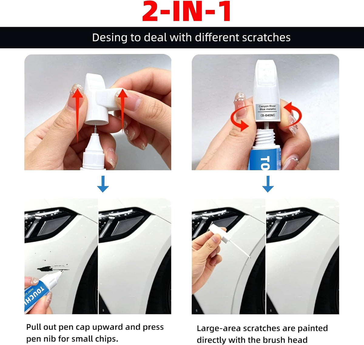 Platinum White Pearl (NH-883P) Touch Up Paint for Honda 2-in-1 Car Scratch Repair Pen for Rock Chips, Door Scratches & Paint Nicks Exact Color Match Quick Dry DIY Fix for Civic Accord CR-V
