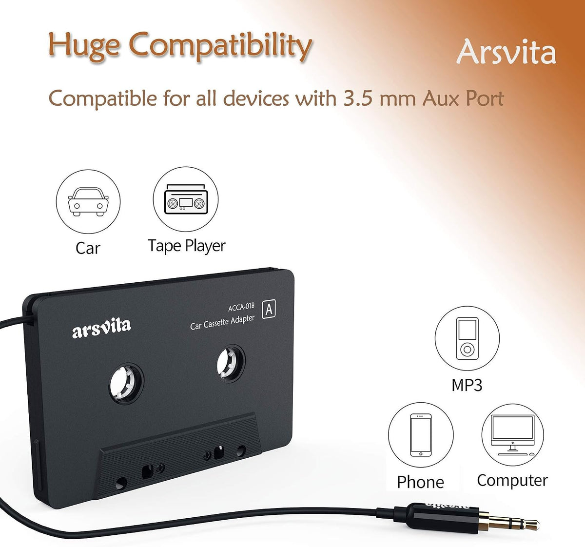 Arsvita Bluetooth 5.0 Wireless Cassette Adapter & Car Audio Cassette to Aux Adapter