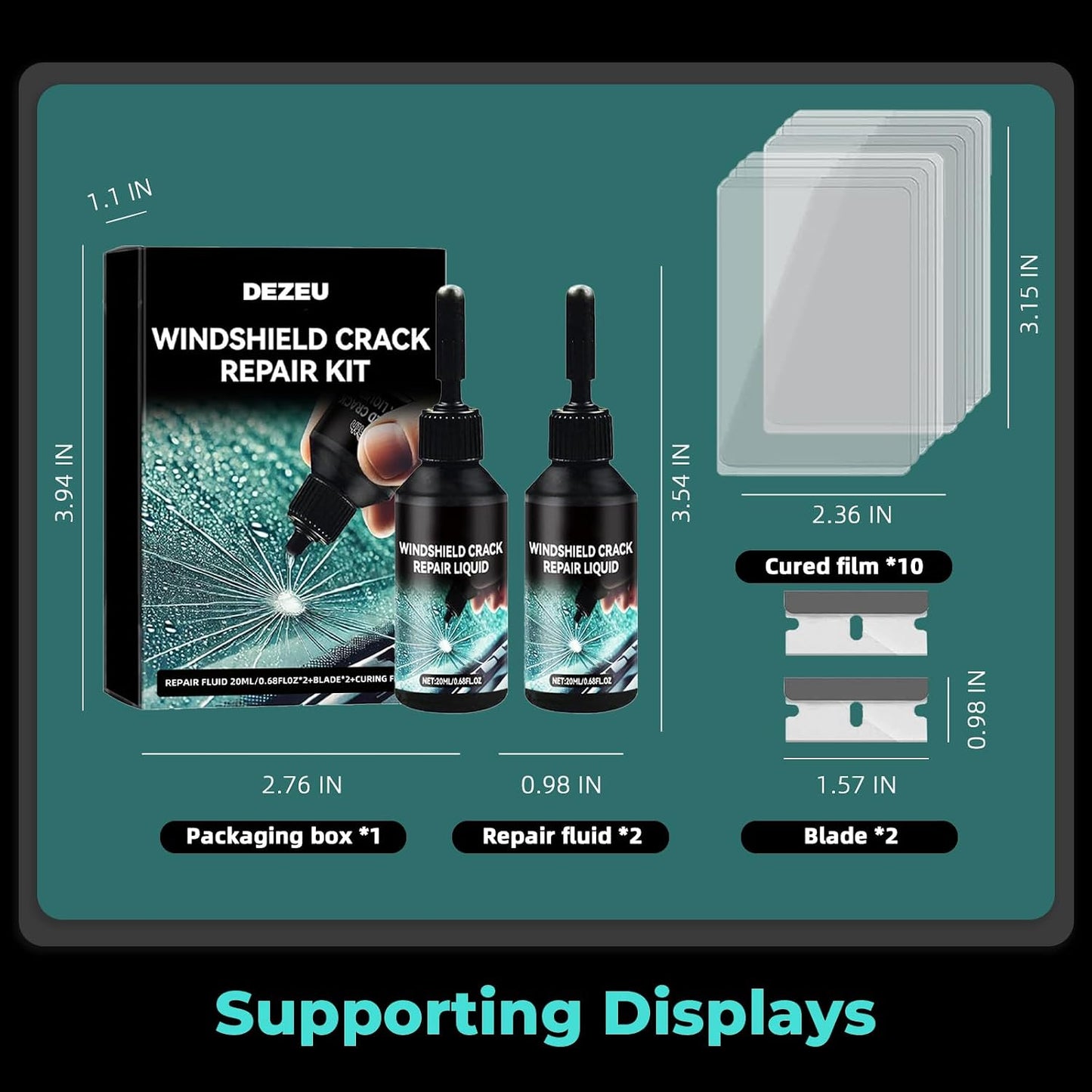 DEZEU 2026 Windshield Crack Repair Kit,Upgraded 2 Bottles Windshield Chip Repair Kit,5MinQuick-Glass Repair Liquid,Long-Lasting for Windshields, Windows, Mirrors,All Crack Types 0.68 FL OZ.
