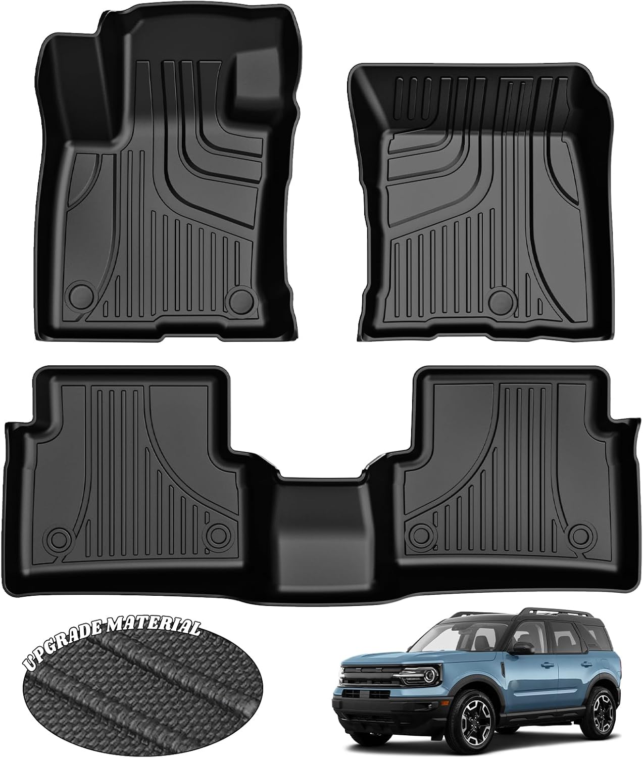 AOMSAZTO Floor Mats for Ford Bronco Sport 2021 2022 2023 2024 2025 2026 | 1st & 2nd Row All Weather Protection Car Floor Liners Waterproof Mats
