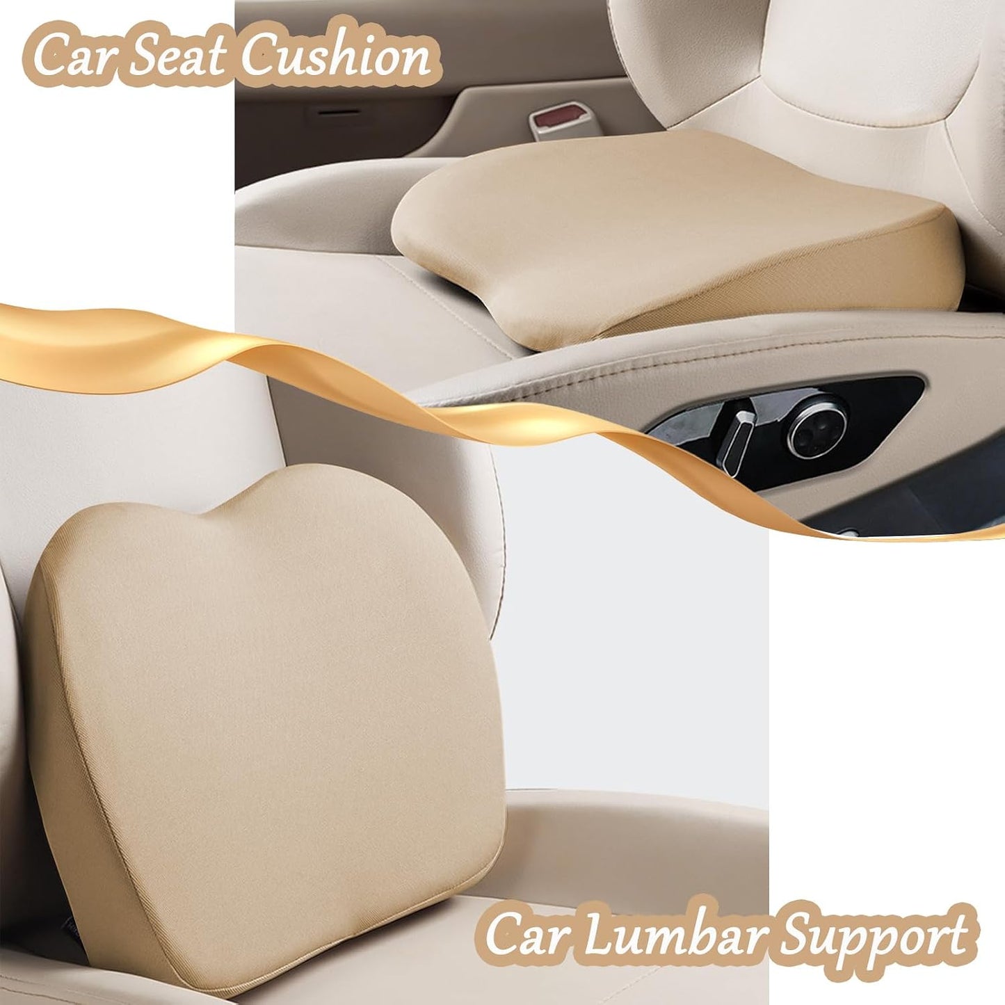 2 in 1 Wedge Car Cushions or Lumbar Support for Driving - 3.5 Inches Soft Memory Foam Driver Seat Cushion for Car Truck - Comfort Coccyx Cushion for Tailbone & Back Pain Relief, Brown