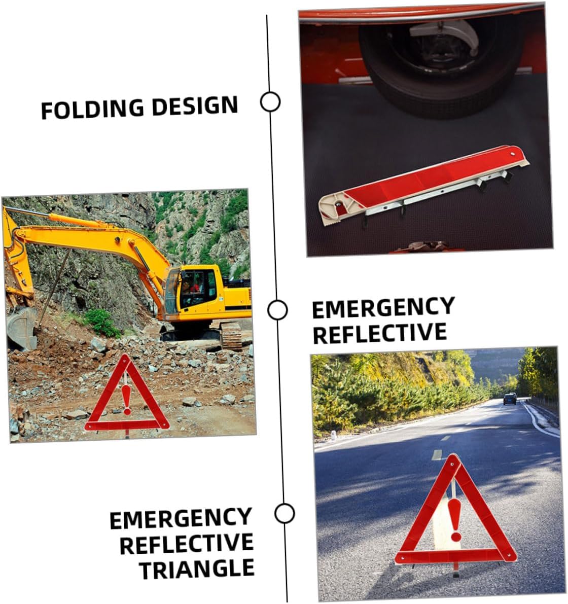 3pcs Reflective Triangle Warning Signs for Vehicle Roadside Emergencies