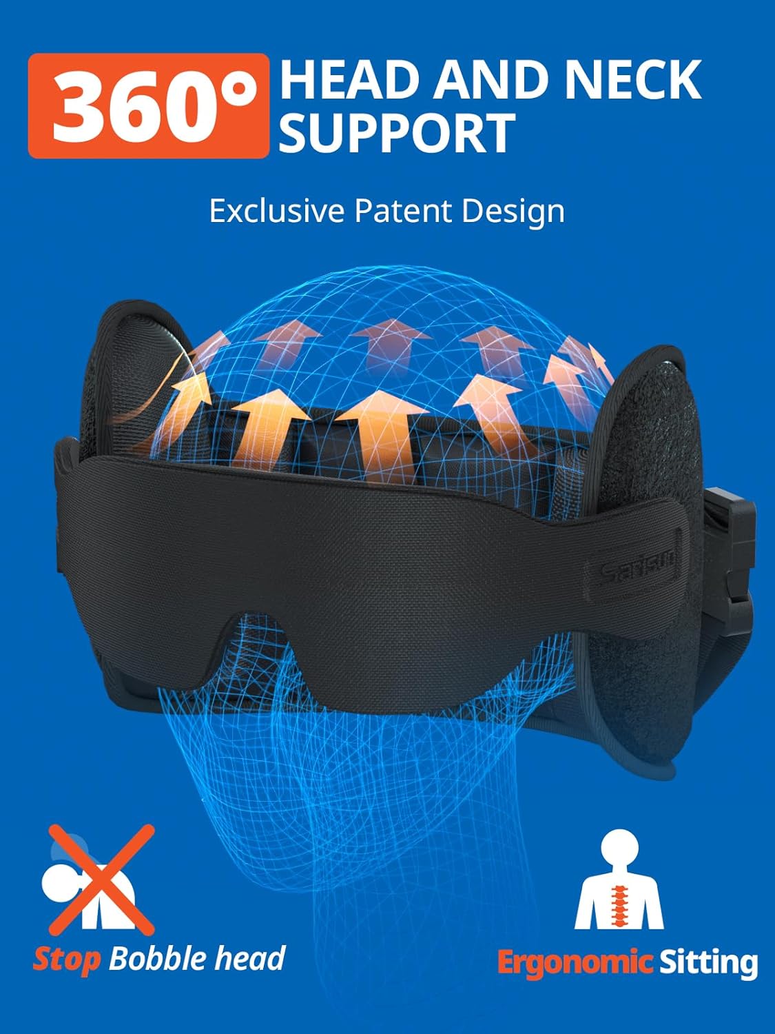 SARISUN Upgraded Travel Pillow, Airplane Head Strap for All Heights, 360° Head Support, Airplane Pillow with 3D Sleep Mask, Light Blocking, Long Flights Essentials Headrest, Stop Bobblehead, Red