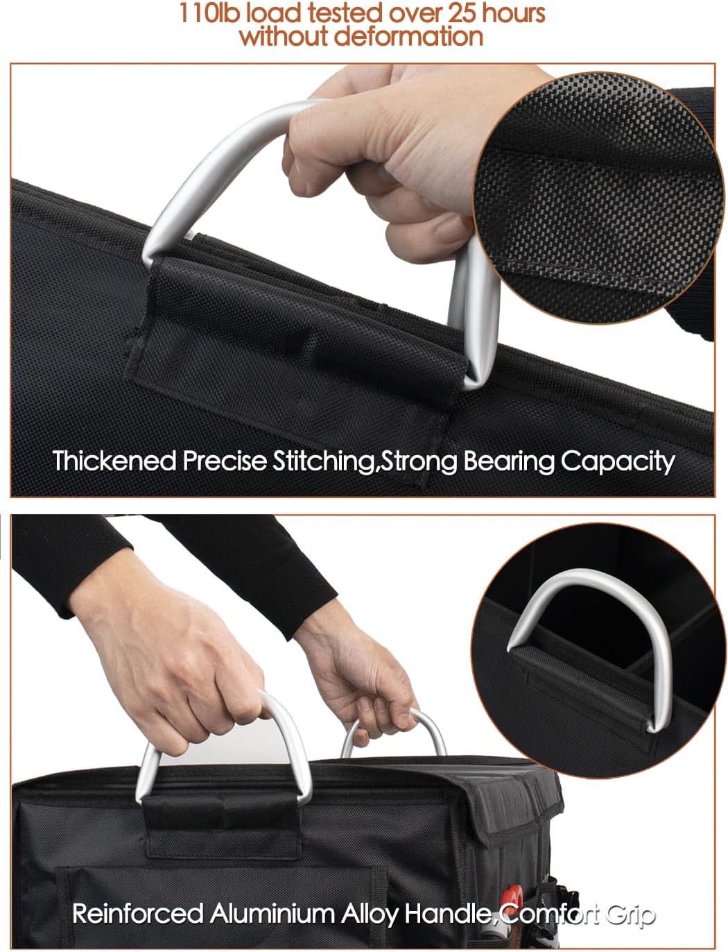 Trunk Organizer With Lid,Medium,Black 55L,For SUV Car Truck,Collapsible Waterproof Oxford Fabric,Portable Multipurpose sorting,3-Compartments with Aluminium Alloy Handle