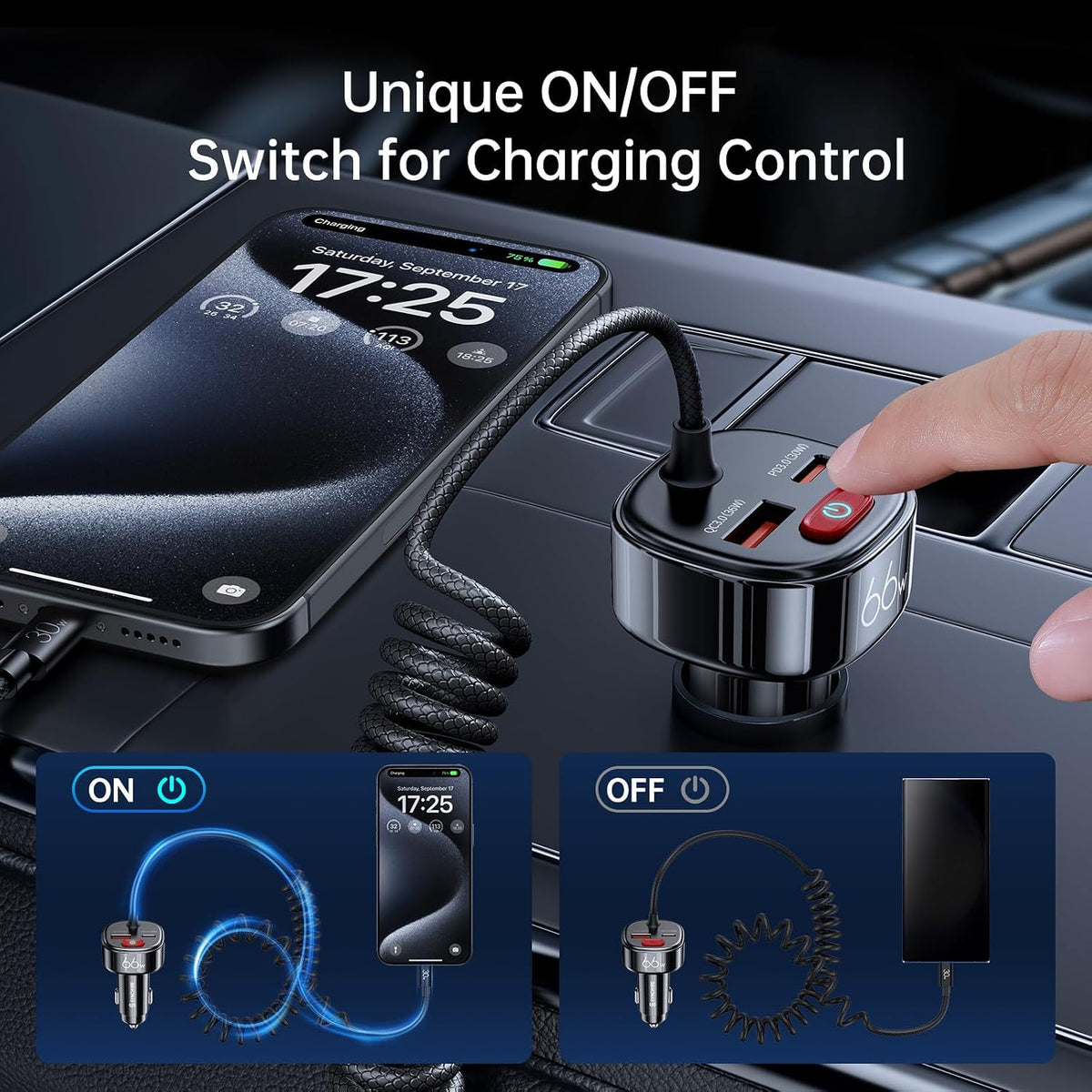 Syncwire USB C Car Charger 66W Super Fast Car Adapter with 6FT Coiled Cable