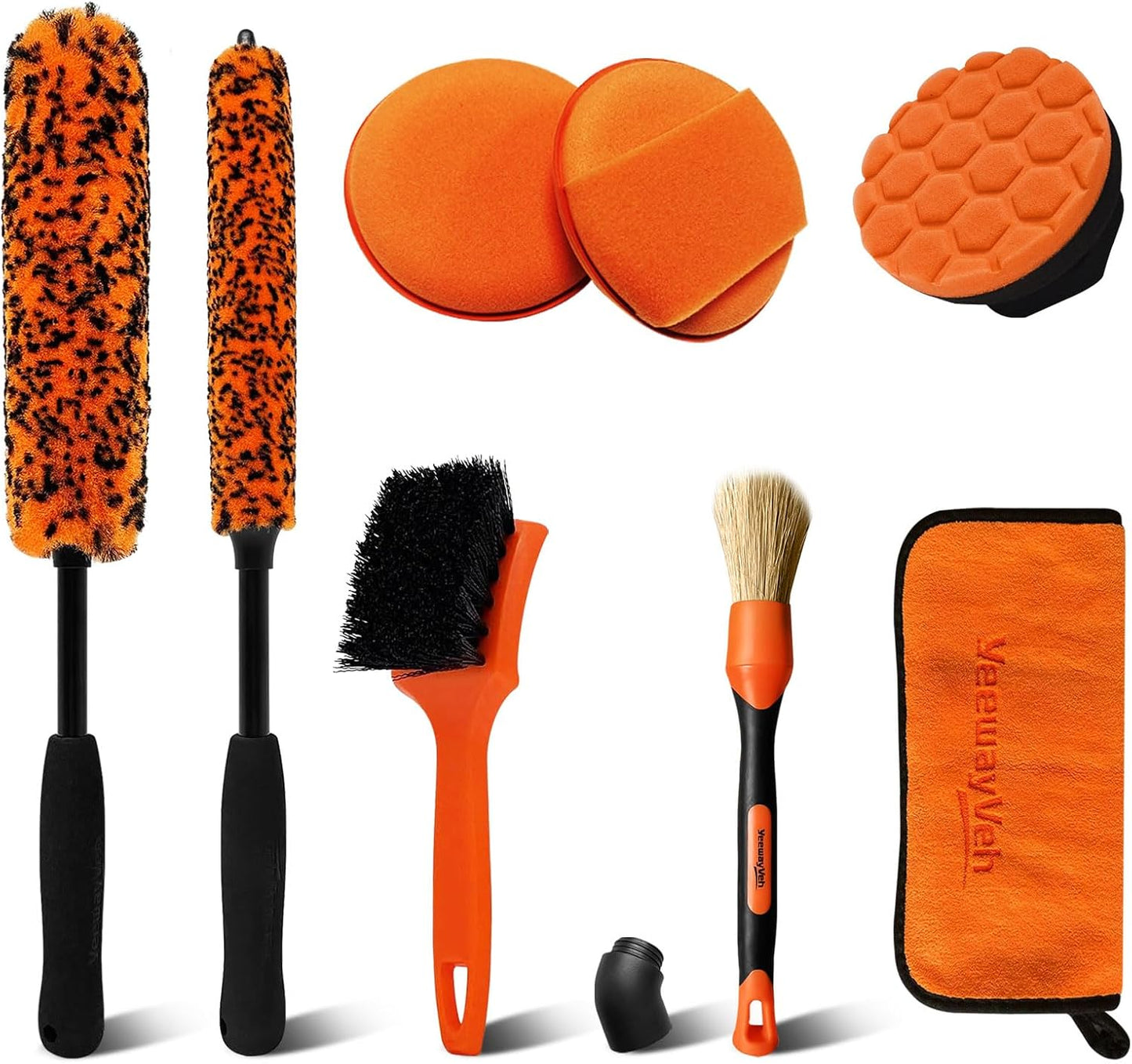 YeewayVeh 3PCS Wheel Cleaning Brush, Microfiber Flat Wheel Rim Cleaner Brush with 2 Extra Replaceable Cover, Car Cleaning Brush Kit for Wheels Tire Fenders Engine Exhaust Tips, Black&White