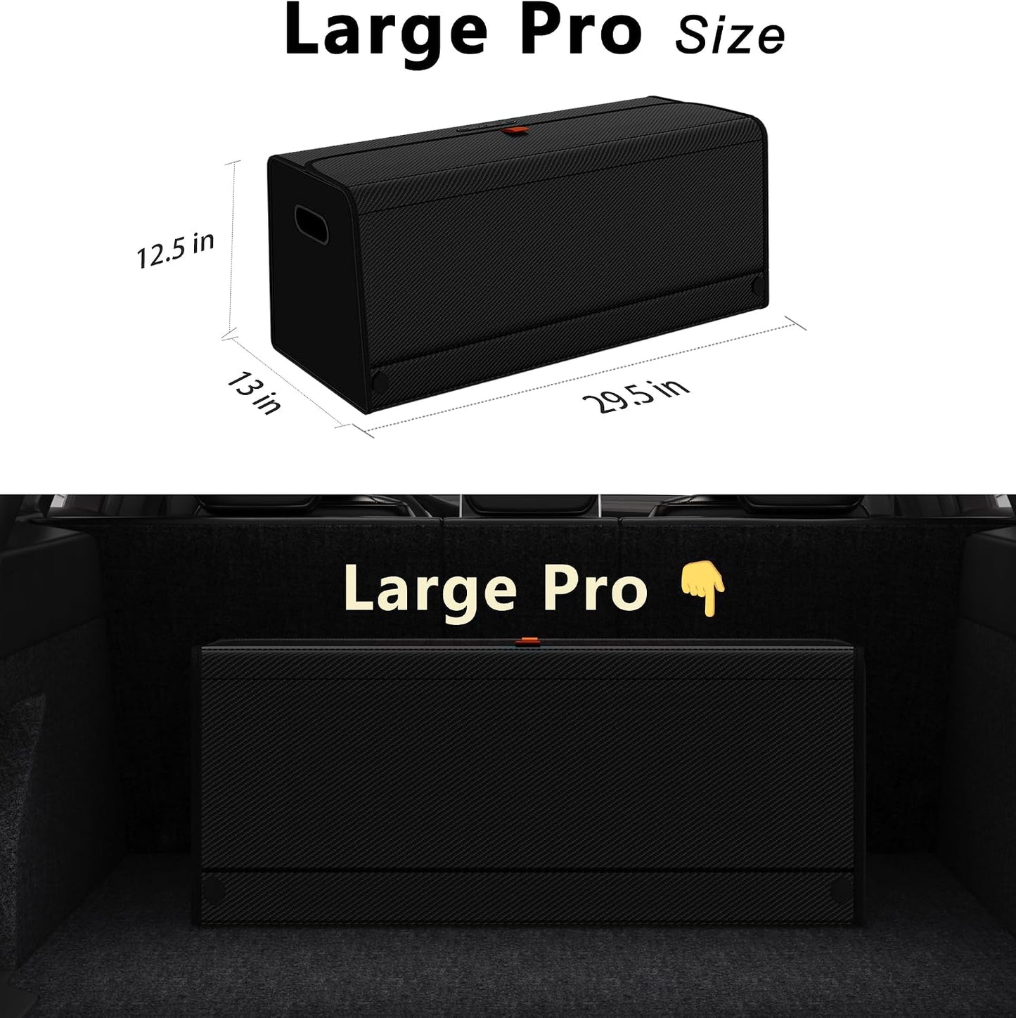 GMQ Car Trunk Organizer for SUV,Car Organizers and Storage with Collapsible Storage, Magnetic Lid Large Capacity for SUV, Truck, MPV (Carbon Black, XXL-29.5×13×12.5 IN)
