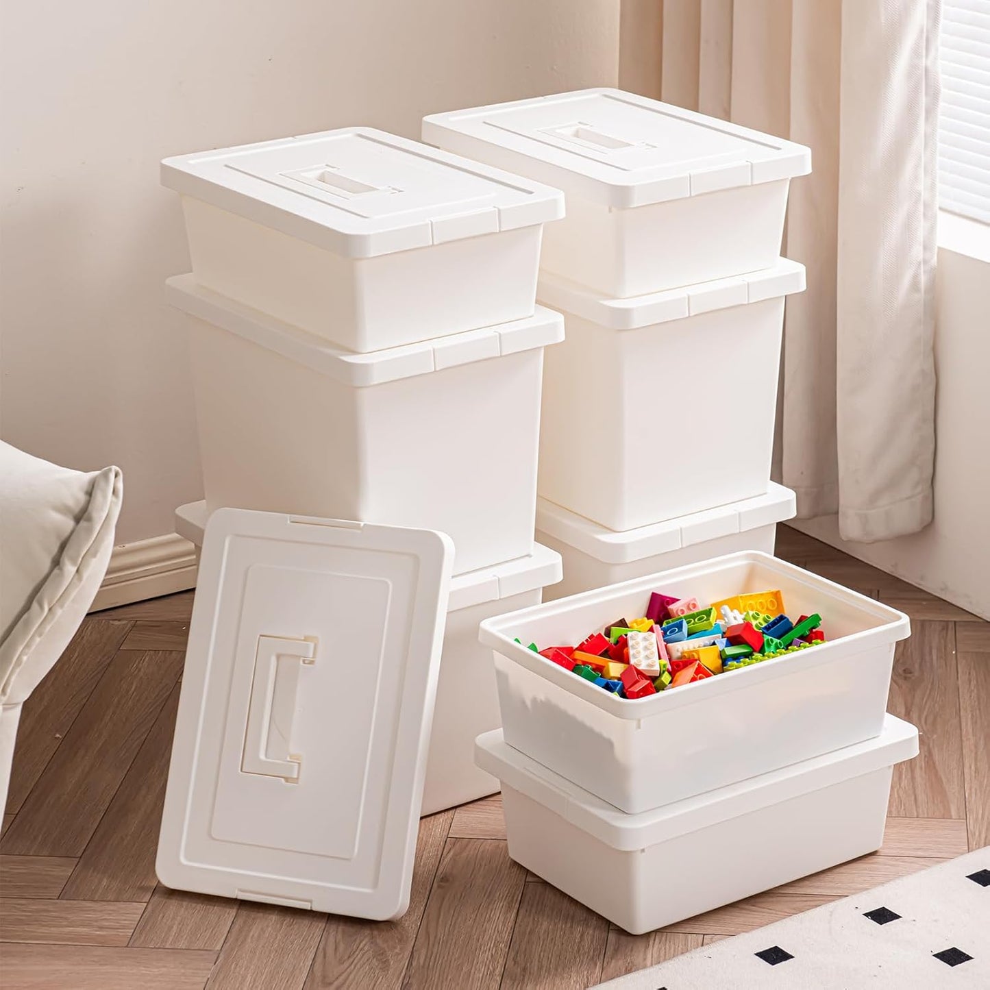 27 Quart Stackable Storage Bins with Lids - 4-Pack White 4XL Plastic Boxes with Handles, Dustproof & Insect-Proof Containers for Home, Kitchen, Office, Snacks, Toys, Tools & Books (white, 4XL)