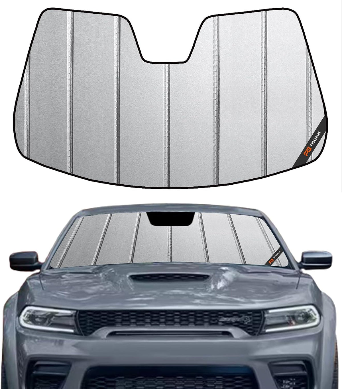 Pigenius Windshield Sun Shade for Dodge Charger 2011-2023 with Rearview Mirror Mounted Camera - Safeguard