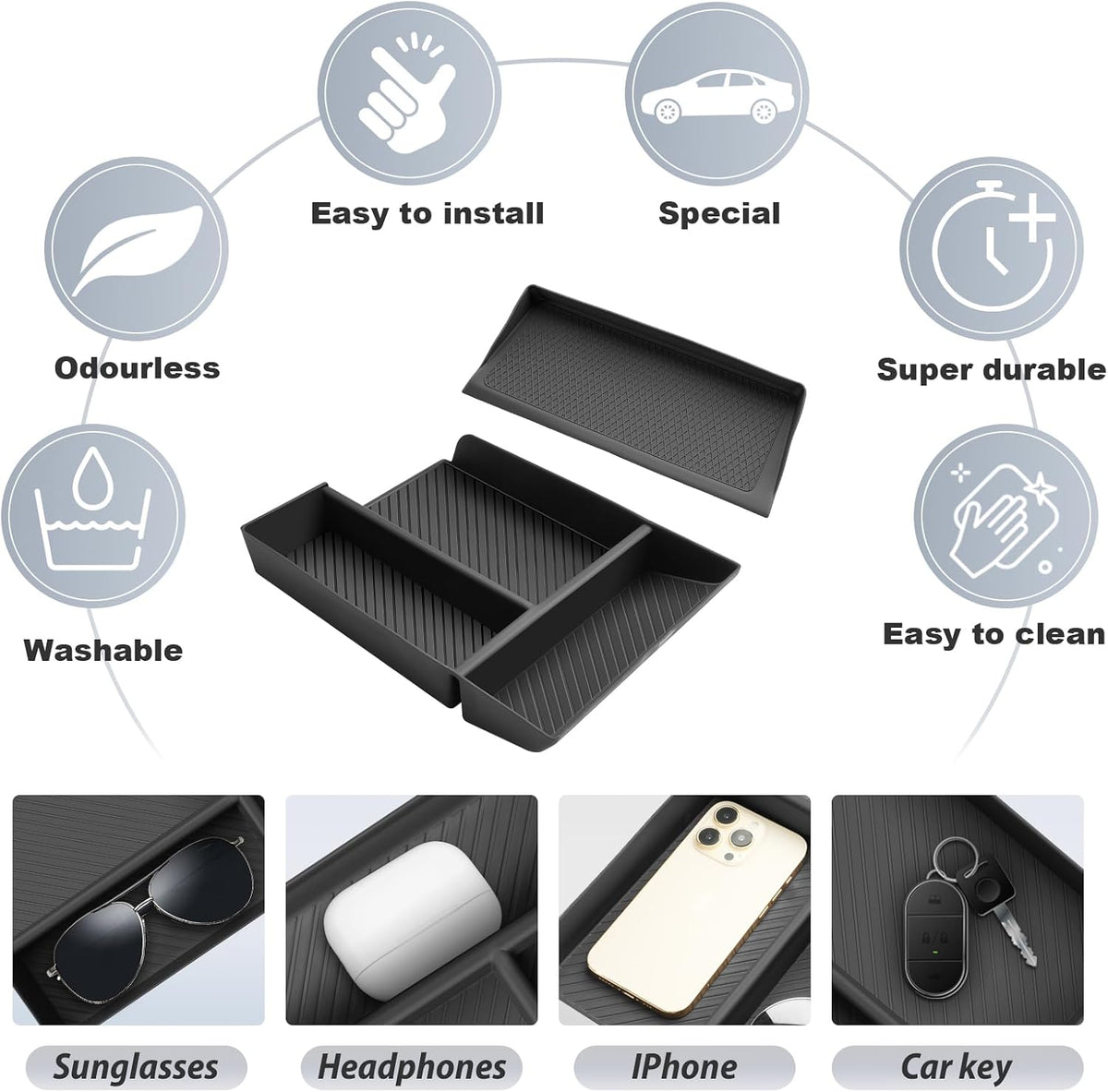 SKTU 2Pcs for 2024 2025 2026 Mazda CX-90 Accessories Center Console Organizer for 2024-2026 Mazda CX-90/2025 2026 Mazda CX-70 Console Tray Wireless Charging Mat 2025 2026 CX-90 Non-Slip Pad