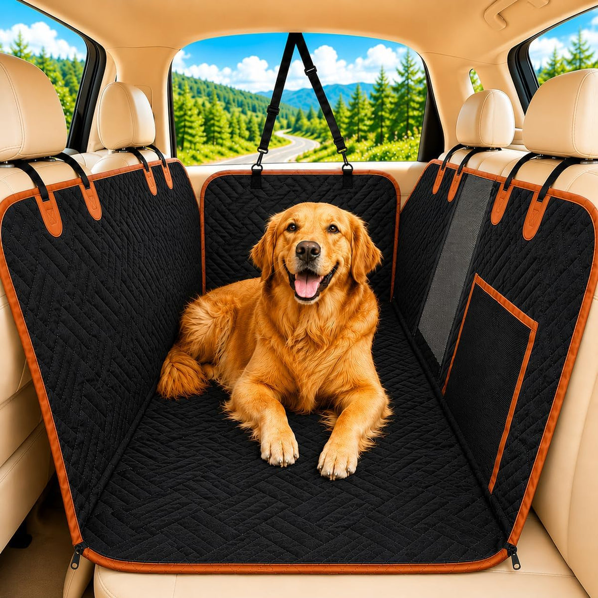 Dog Seat Cover for Back Seat Hard Bottom, XL Backseat Extender for Large Dogs (+420 lbs), Waterproof Dog Car Hammock with Door Protectors, Non-Slip Heavy-Duty Pet Seat Cover for Truck, SUV & Car