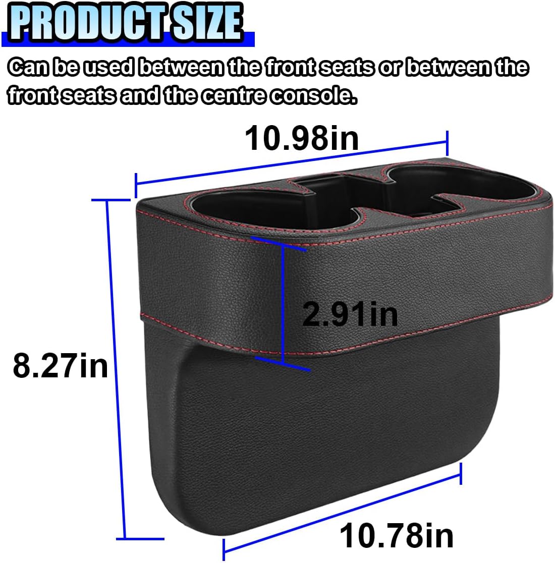 ZIMISI Car Cup Holder, Leather Front Console Gap Filler Organizer (Black) | Car Seat Gap Filler Storage Box, Multifunctional Car Cup Drink Holder, Coin Bucket, Cell Mobile Phone Holder