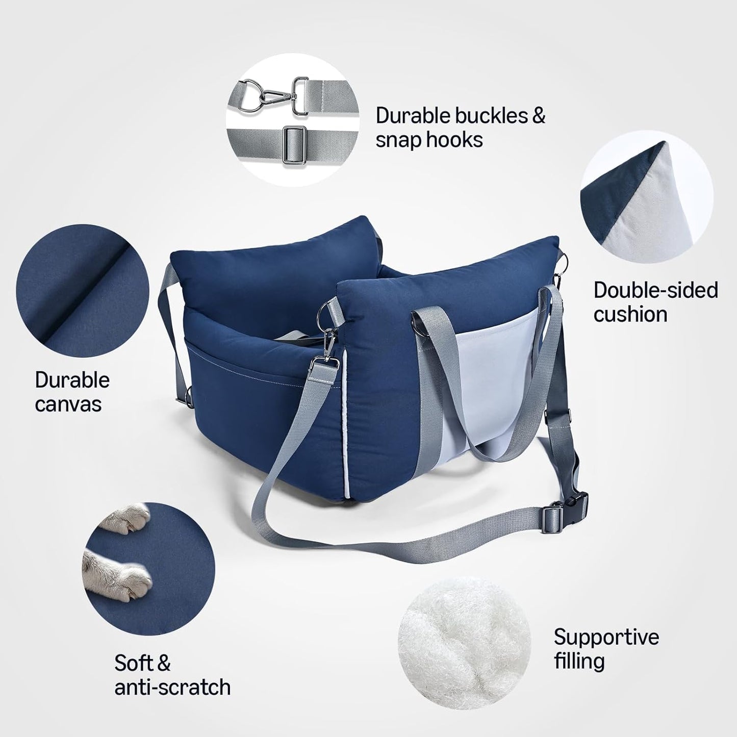 Amazon Basics Dog Car Seat, Pet Booster Car Seat for Small Medium Dogs, Outdoor Carrier Bed for Travel with Leash & Washable Cover