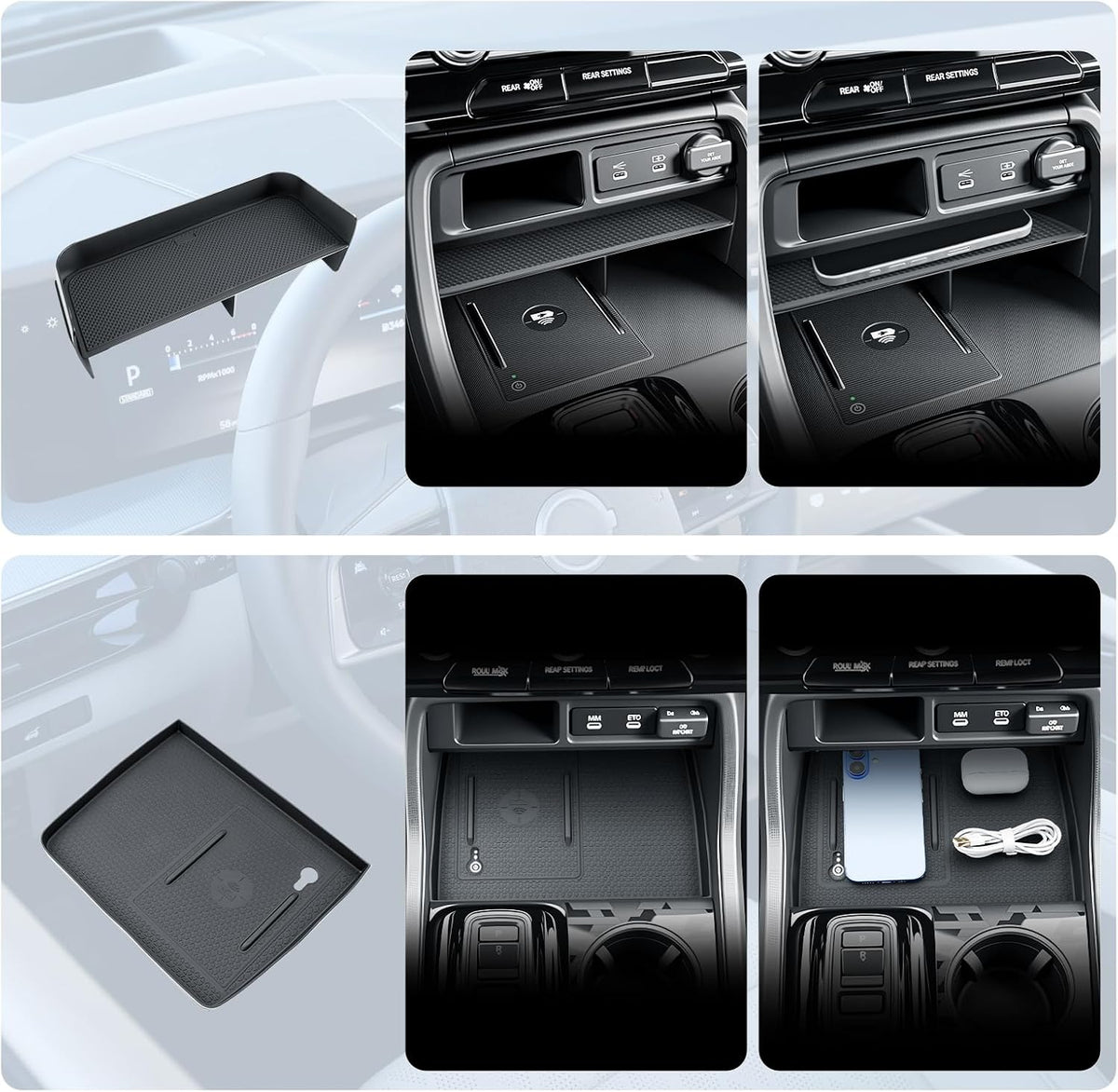 BIBIBO 2Packs for 2026 Honda Passport Console Organizer 2026 Honda Passport Center Console Organizer+Wireless Charging Mat 2026 Passport Console Insert Organizer
