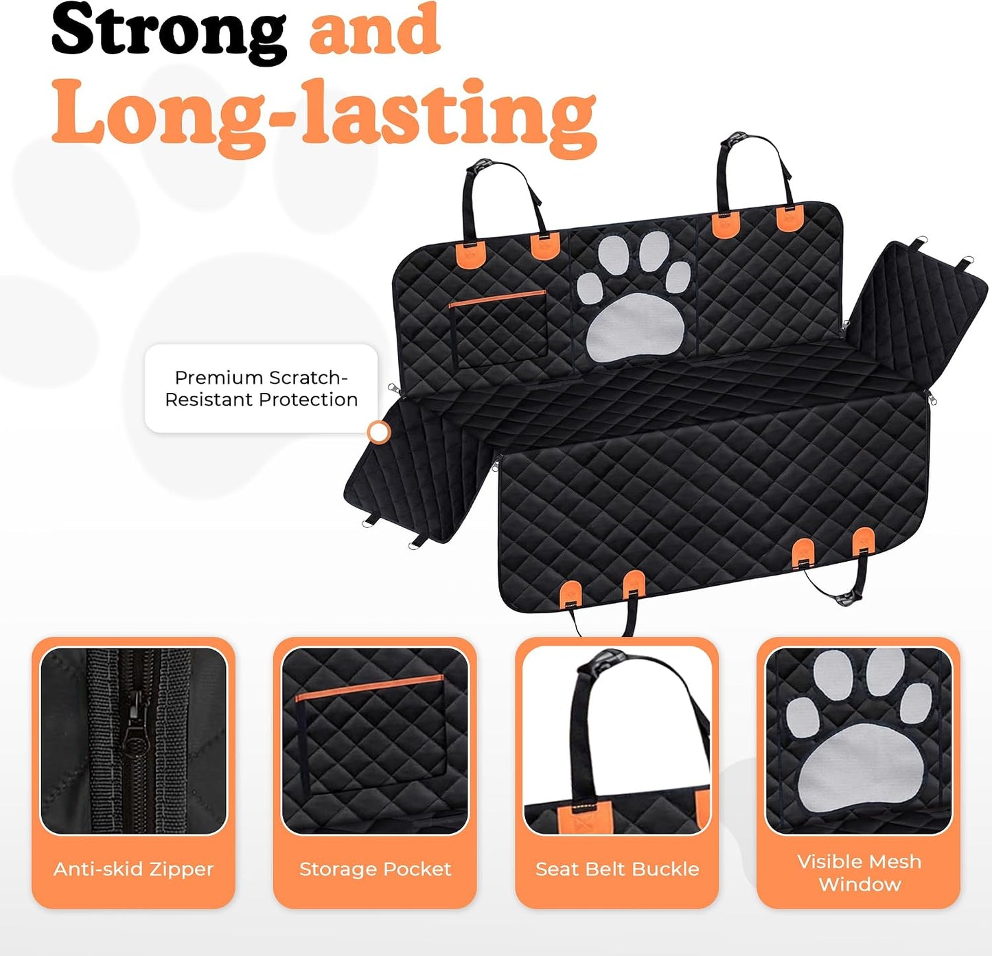 Dog Car Seat Cover For Back Seat, 100% Waterproof Hammock &amp; Back Seat Protector 137*147 cm (54*58 in), Heavy Duty 600D Oxford, Non-Slip, Scratchproof, Easy to Clean, Universal Fit for Cars,