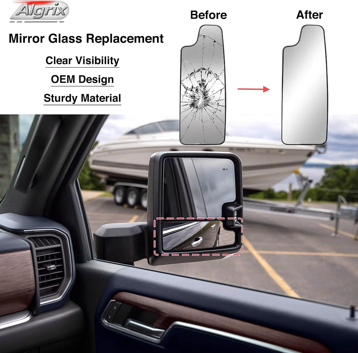Passenger Side Lower Towing Mirror Glass for 2019-2025 Silverado Sierra