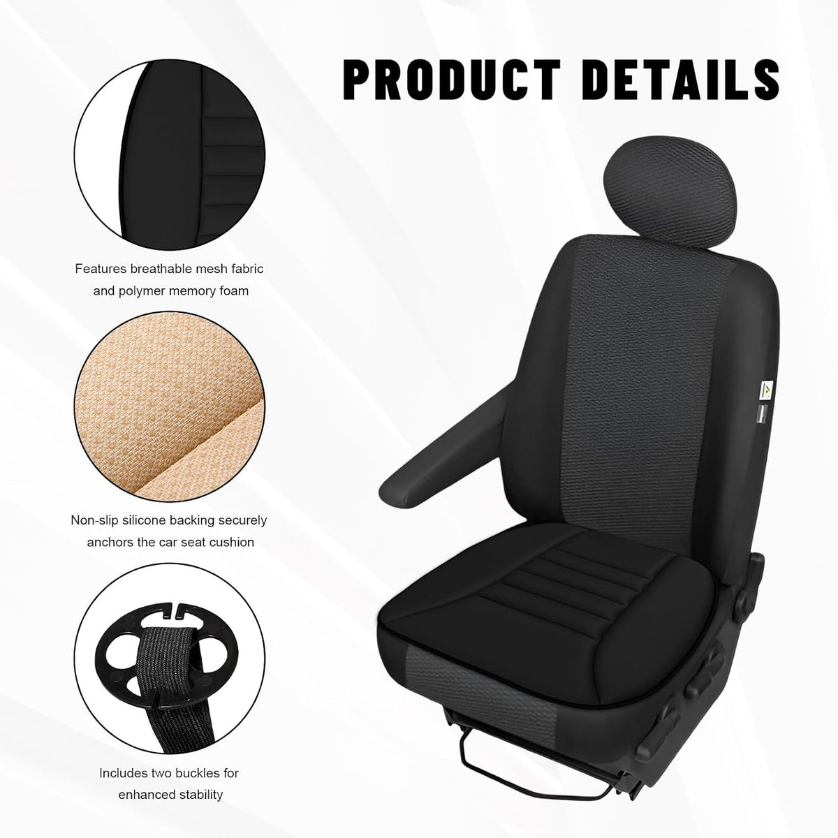 Sun Walker Car Seat Cushion, 1.2" Thick Memory Foam Auto Seat Protector Pressure Relief Pad, Nonslip Bottom Mat Comfort Driving Seats Cover for Truck SUV Sedan, Car Accessories (Black)