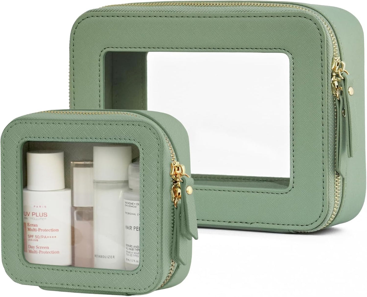 Popvibe Clear Makeup Bag Travel Cosmetic Case Clear Toiletry Bag with Zipper Make Up Organizer Traveling Compact Car Bag Stone Medium