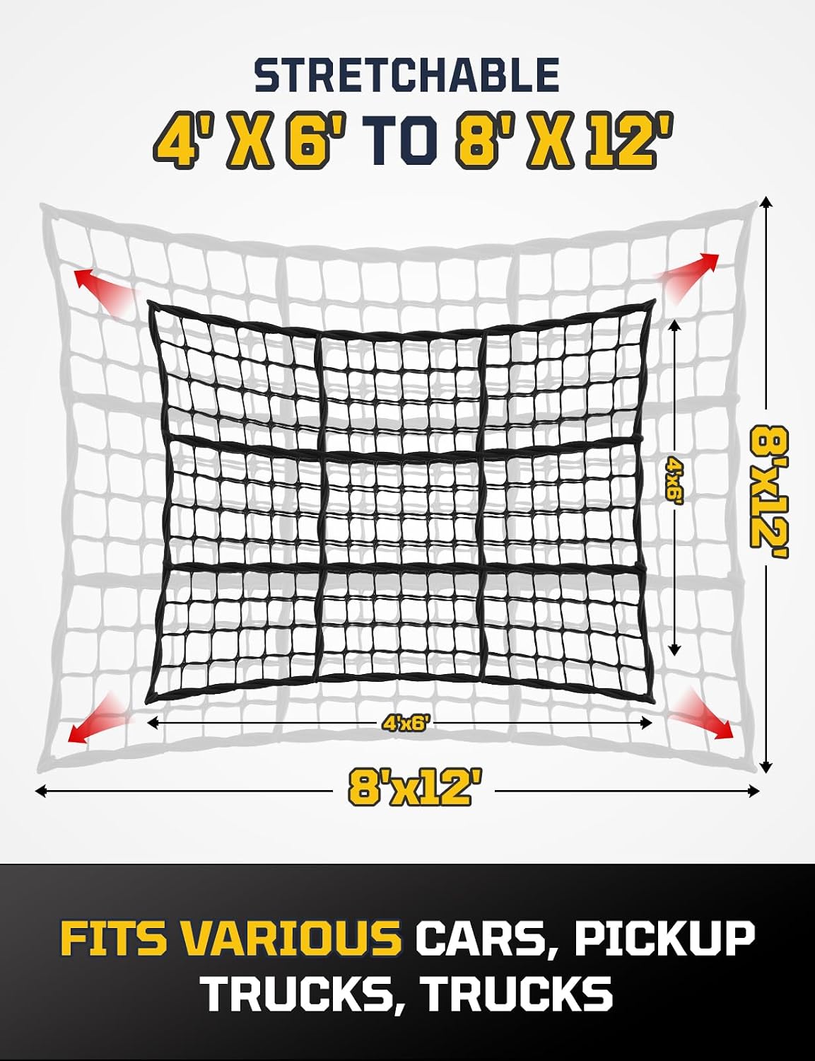 AUTOWN Cargo Net for Pickup Truck Bed with 10mm Triple-Strand Edge, 4'x6'