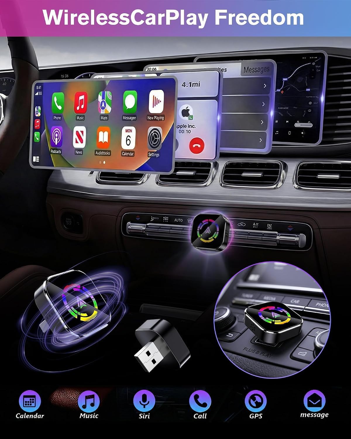 Ablink 2026 Upgarded Wireless CarPlay Adapter for iPhone & Android