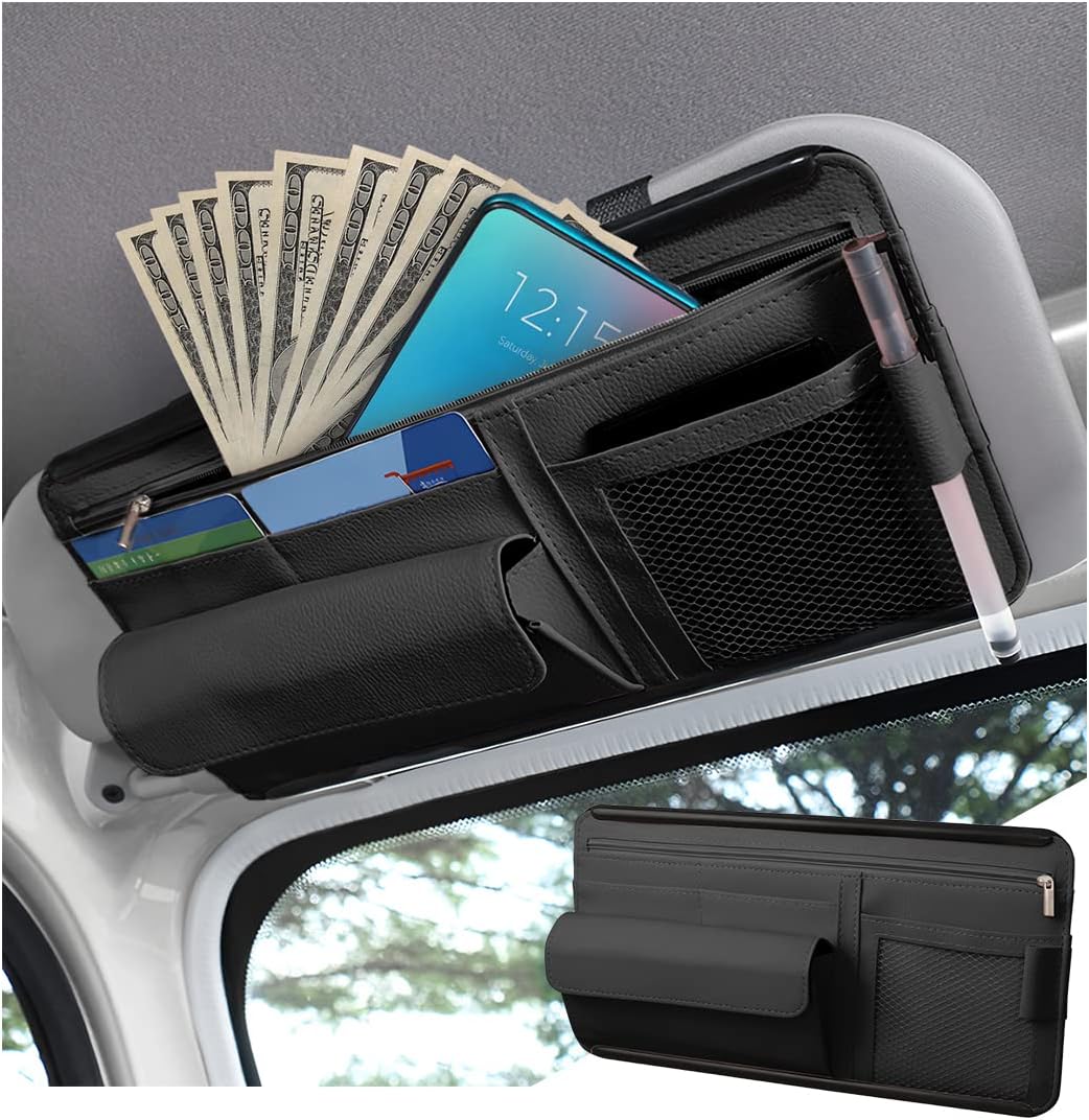 Zipelo 12.2 x 6.5 Inch PU Leather Car Sun Visor Organizer, Black