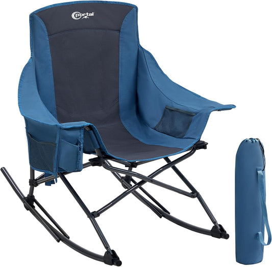 Portal Outdoor Rocking Chair Camping Folding Portable Rocker with Cup Holder Side Pocket Carry Bag, Support 350LBS, Blue