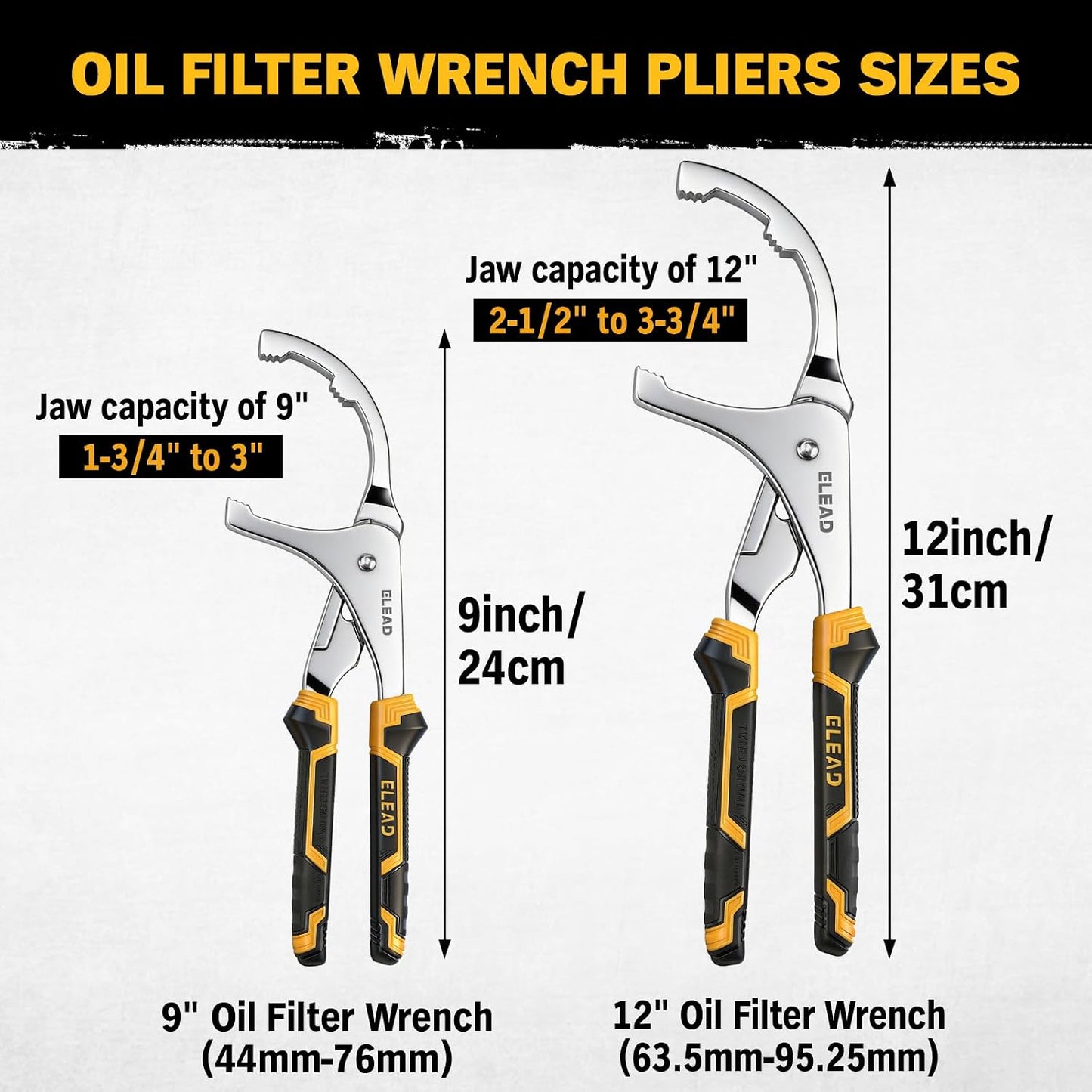 ELEAD Adjustable Oil Filter Wrench Set - 9" & 12" Pliers for Cars, Trucks, Motorcycles - Durable Carbon Steel, Ergonomic Grip, Easy Access Design