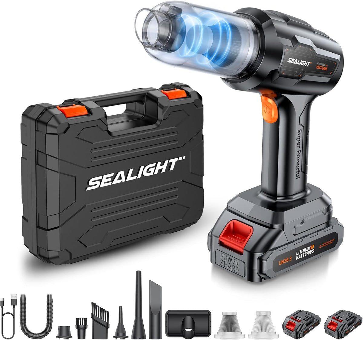 SEALIGHT Car Vacuum Portable Cordless, High Power Suction and Air Duster, 7 in 1 Handhle Vacuum