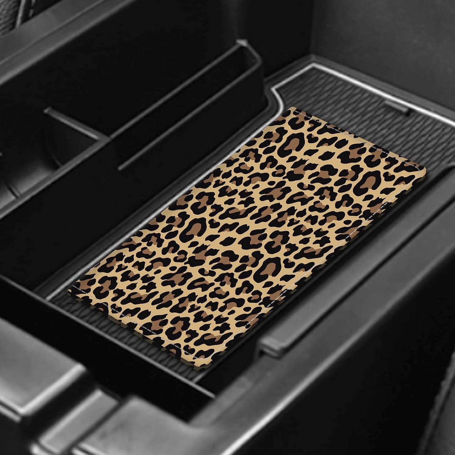 Leather Car Registration and Insurance Card Holder, Cute Car Accessories Vehicle Glove Box Car Organizer for Documents, Cards, License Luxury Brown Leopard